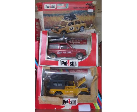 Polistil Fiat 128 East African Safari, Airport Fire engine and Police Jeep, all boxed
