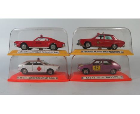Four Pilen M-551 Scirocco, M.307 Oldsmobile, M.294 R,12 S Bomberos and M.541 R-14 Rallye, all boxed