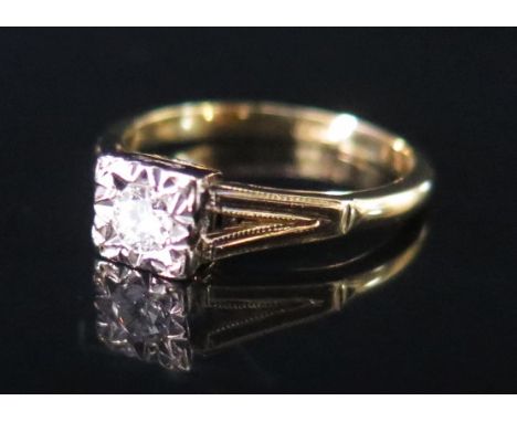 An 18ct Gold and Diamond Solitaire Ring, c. .25ct. size J.5, 3.2 g