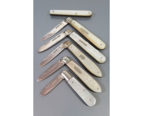Five Silver and Mother of Pearl Handled Fruit Knives and one other