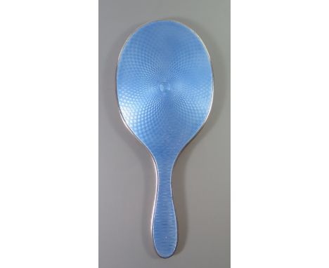 A Silver and Blue Guilloché Enamel Backed Hand Mirror