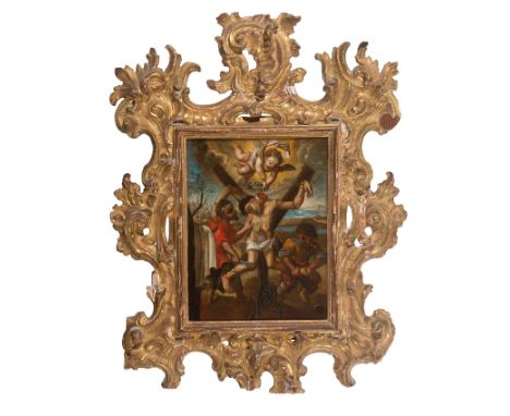 Colonial School. Colombia. 18th century. "Martyrdom of Saint Serapius Scott" Oil on panel. 33.5 x 26cm. The painting depicts 