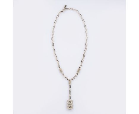 Bulgari. Brillant Collier 'Parentesi'. 18 kt. WG, gest., MZ: Bulgari, Made in Italy. Zentraler Hänger und seitliche Kettenstr