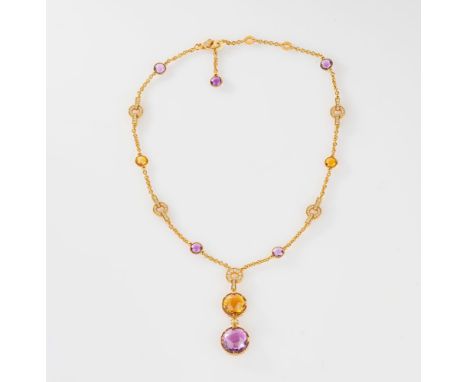 Bulgari. Collier 'Parentesi Cocktail' in Roségold mit Edelstein-Besatz. 18 kt. Roségold, gest., MZ: Bulgari. Der zentrale Anh