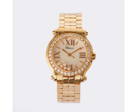Chopard. Damen-Armbanduhr 'Happy Sport' mit Diamanten. 18 kt. Roségold, gest., Quarz, Ref. 274189. Perlmutt-Zifferblatt, rosé