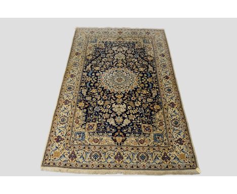 Nain part silk carpet, central Persia, mid-20th century, 10ft. 5in. x 6ft. 7in. 3.17m. x 2.01m. Some surface marks. 