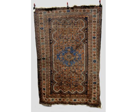 Maharlu carpet, Shiraz area, south west Persia, early 20th century, 8ft. 6in. x 5ft. 9in. 2.59m. x 1.75m. Overall wear with l