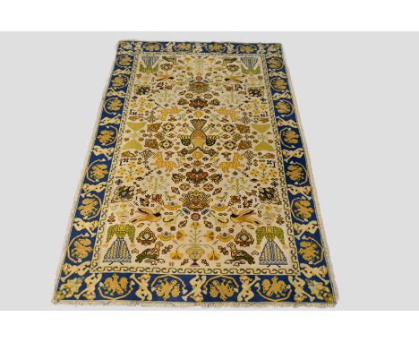 Arraiolos ivory field carpet, Portugal, second half 20th century, 10ft. 6in. x 6ft. 4in. 3.20m. x 1.93m. All over design of a