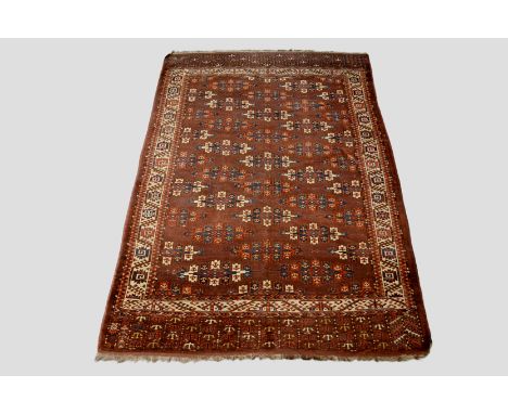 Yomut kepse gul Turkmen carpet, Turkmenistan, second half 19th century, 11ft. 1in. x 7ft. 3.38m. x 2.13m. Overall wear; small