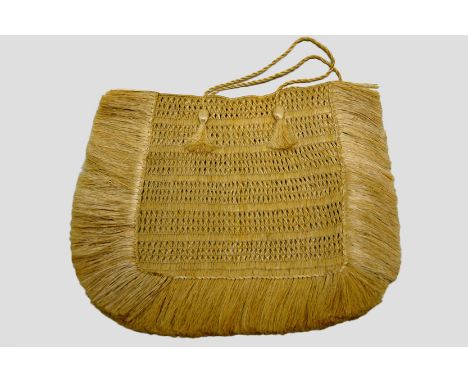 An unusual and attractive Maori woven flax bag, New Zealand late 19th century, 11in. x 13½in. 28cm. x 34cm. A hand-written no