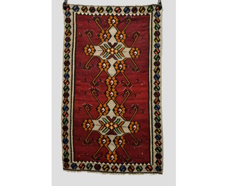 Five assorted weavings all but one Anatolian, all modern, comprising: the first: Kayserie kelim, maroon with two medallions, 