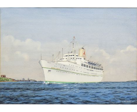 * JOHN NICHOLSON (SCOTTISH 1921 - 2004), THE EMPRESS OF BRITAIN OFFSHORE watercolour on paper, signed 26cm x 36cm Mounted, fr