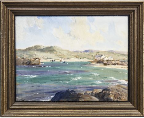 JAMES HUMBERT CRAIG RHA RUA (1877 - 1944), COASTAL SCENE oil on panel, signed 38cm x 50cm Framed and under glass. Label verso