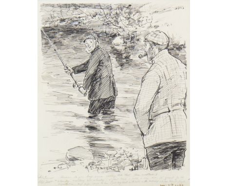 * GEORGE DENHOLM ARMOUR OBE (SCOTTISH 1864 - 1949), "ENGLISH TOURIST TO OLD SCOT" pen on paper, signed 26cm x 21cm Mounted, f
