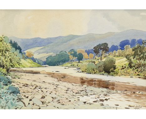 * ALASTAIR A K DALLAS (SCOTTISH 1898 - 1983), RIVER LYON NEAR FORTINGALL watercolour on paper, signed and dated 1944 25cm x 3