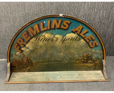 A large hand painted wooden Fremlin's Ale advertising sign/shelf, W. 151cm. H. 93cm.