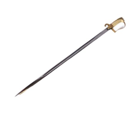 A 20th Century replica of a British 1805 pattern naval officers sword. Brass Lions head pommel with mane, wire bound celluloi