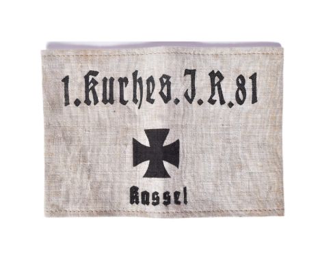 A WWI First World War Imperial German Army armband for the 81st Infantry Regiment. Measures approx 21x14cm.