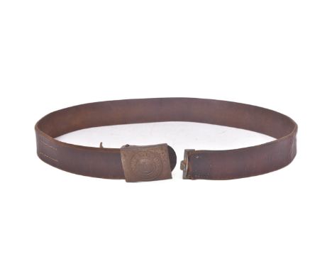 A WWI First World War Imperial German Army Infantry Officers uniform belt. The brown leather tab marked Darmstadt 1918.