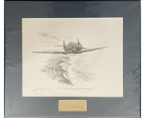 Original BF109 Werner Molders Nicholas Trudgian pencil drawing signed by him mounted with a Werner Molders autograph to overa
