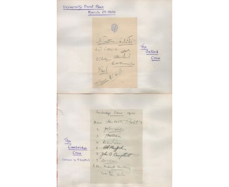1920 Oxford and Cambridge Rowing Crews Multi Signed on Vintage Team sheets. The Event Happened on 27th March 1920 where Cambr