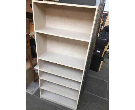 A light wood effect open bookcase. 