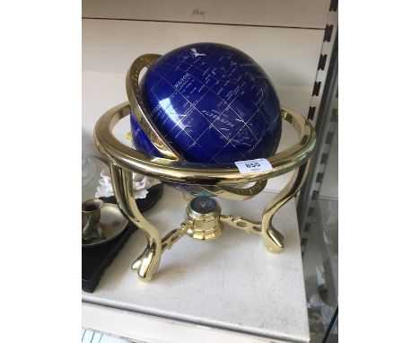 Modern brass and semi precious stone inlaid globe 