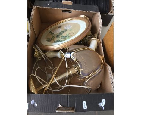 Box of light fittings and a print 