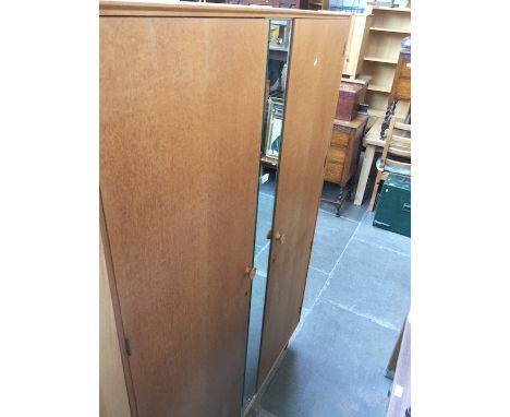 A retro Meredew light oak mirrored wardrobe. 