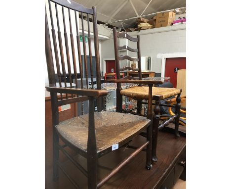 Two Edwardian spindle/ladder back chairs. 