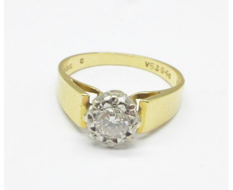 An 18ct gold, diamond solitaire ring, approximately 0.35ct diamond weight, 3.6g, M