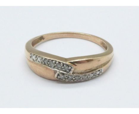 A 9ct gold and diamond ring, 2.5g, P