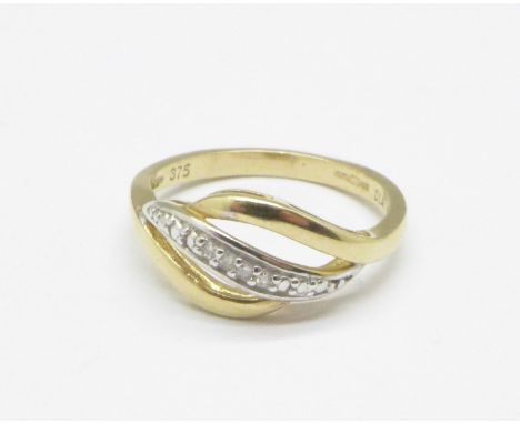 A 9ct gold and diamond ring, 1.6g, J