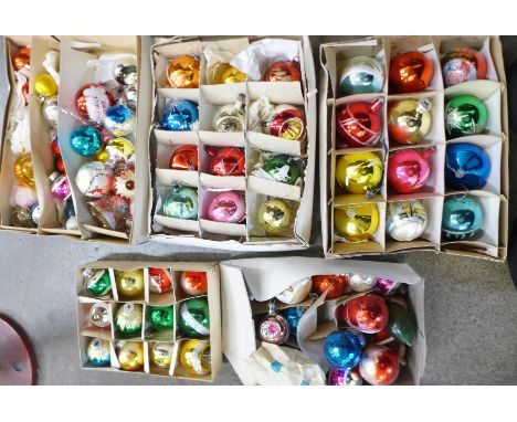 A box of vintage Christmas tree baubles