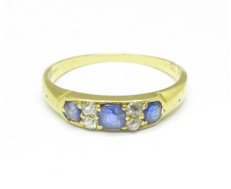 A yellow metal, sapphire and diamond ring, 2.1g, N