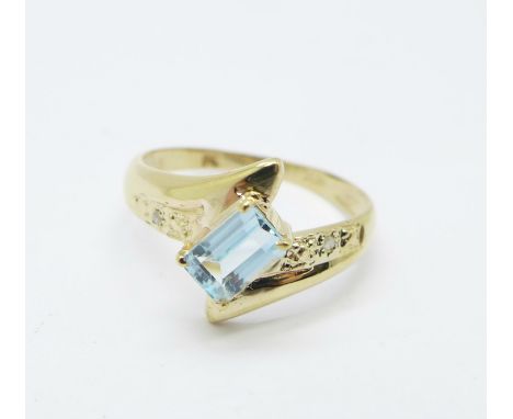 A 9ct gold, topaz and diamond ring, 1.2g, N