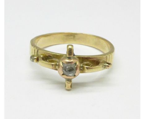 A 9ct yellow gold, rose cut diamond ring, 2.9g, N