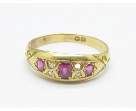 A yellow metal, Edwardian ruby and diamond ring, Birmingham 1903, 2.5g, Q