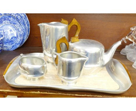 A Picquot Ware four piece tea service and tray