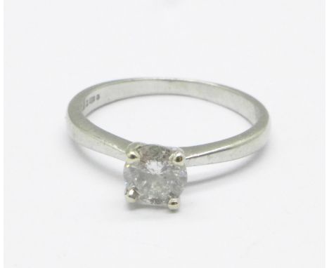 A platinum, diamond solitaire ring, 0.5ct diamond weight, 2.9g, L