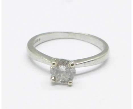 A platinum, diamond solitaire ring, 0.5ct diamond weight, 2.9g, L