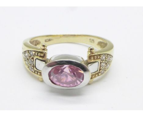 A 14ct gold, pink and white stone ring, 7.6g