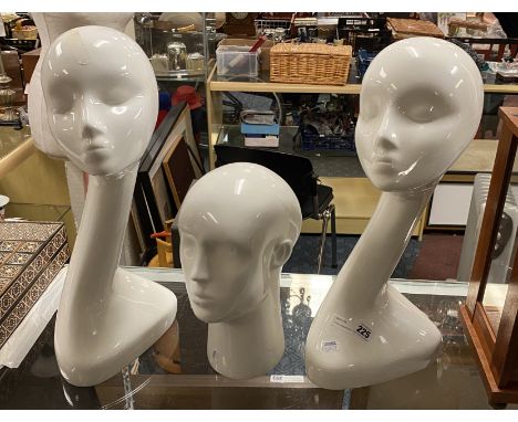 THREE MANNEQUIN BUST FIGURE HEADS - 51 CMS (H) AND 33 CMS (H)
