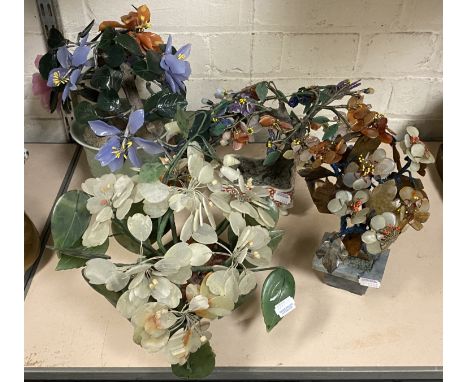 FOUR ORIENTAL GLASS / CERAMIC MODEL TREES