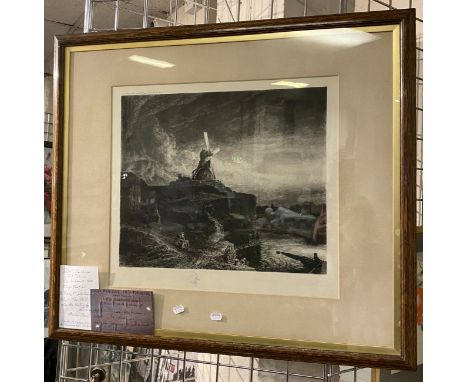 BRENET DESBAINES ''THE MILL'' AFTER REMBRANT GALLERY STAMPED ETCHING ARTIST PROOF