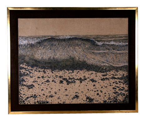 Anthony Amies (British 1945-2000) - Beach Seascape - signed &amp; dated '73 lower left, oil on textile, framed, 91 by 71cms (
