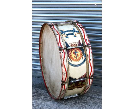 A large painted Dinnington Band Salvation Army drum, 84cm (33ins) diameter.