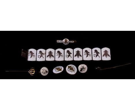 A Siam silver &amp; enamel panel bracelet; together with two similar pairs of earrings and other items.