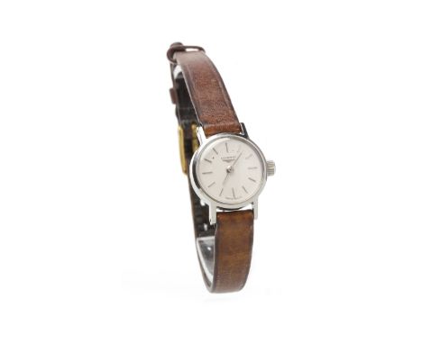 LADY'S LONGINES STAINLESS STEEL MANUAL WIND WRIST WATCHsigned 17 jewel movement numbered 11162310, 14.16, the round dial with