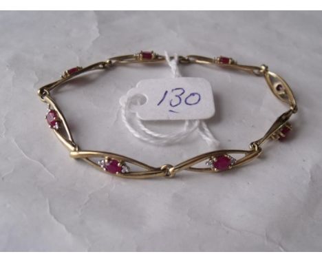 9ct ruby & diamond link bracelet 5.5g    